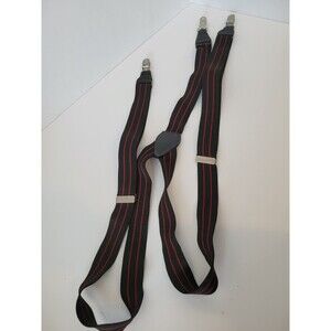 Men's Black Suspenders with Red‎ Stripes Adjustable Clip-On Elastic